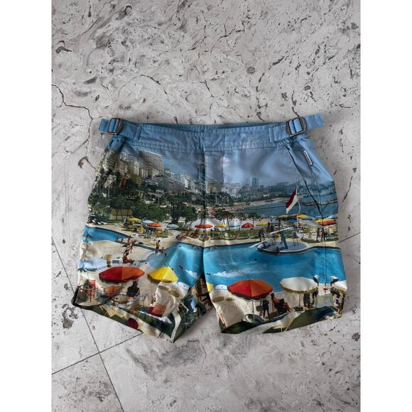 Orlebar Brown Boys Vintage Coastal Scene Trunks 8 - Picture 1 of 4